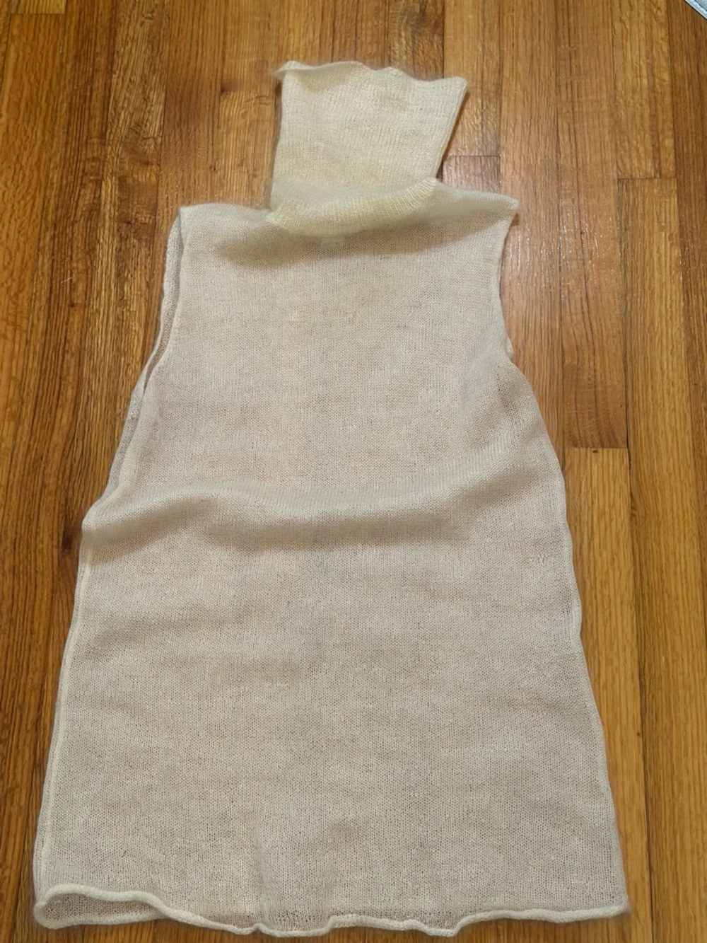 Helmut Lang Cream Sheer Sleeveless Turtleneck Sweater Size M Ivory (@)